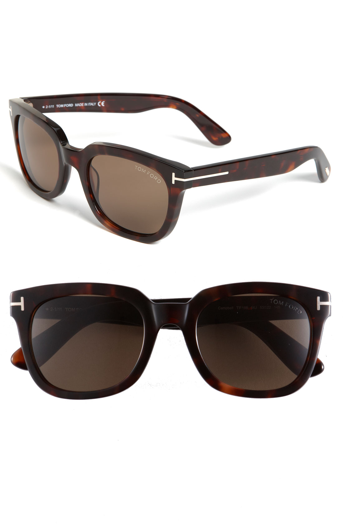 Tom Ford 'Campbell' 53Mm Sunglasses Shiny Dark Havana in Brown (Shiny