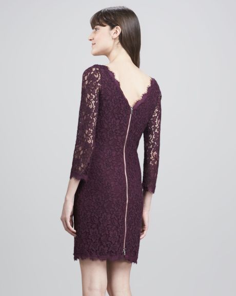 Diane Von Furstenberg Zarita Scoop Neck Short Lace Dress in Purple | Lyst