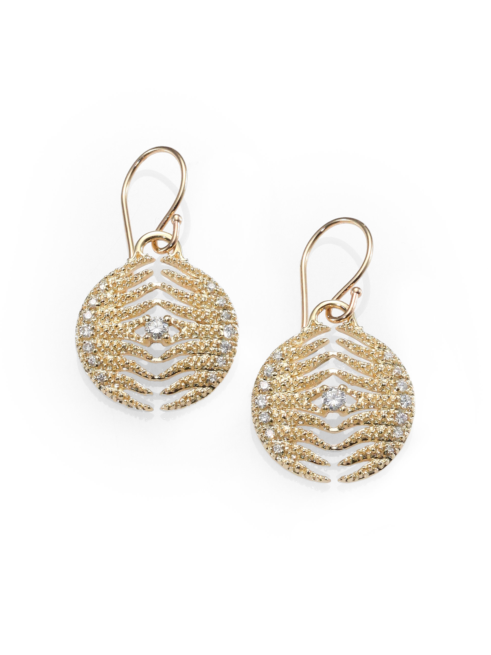 mizuki gold diamond 14k gold feather medallion earrings product 1 13493301 120808090