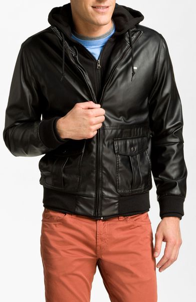 Obey Rapture Hooded Faux Leather Bomber Jacket in Black for Men | Lyst