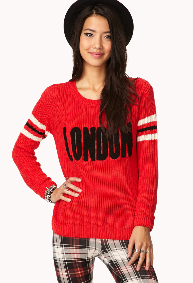 Forever 21 Varsity Striped London Sweater in Red (Tomatoblack)