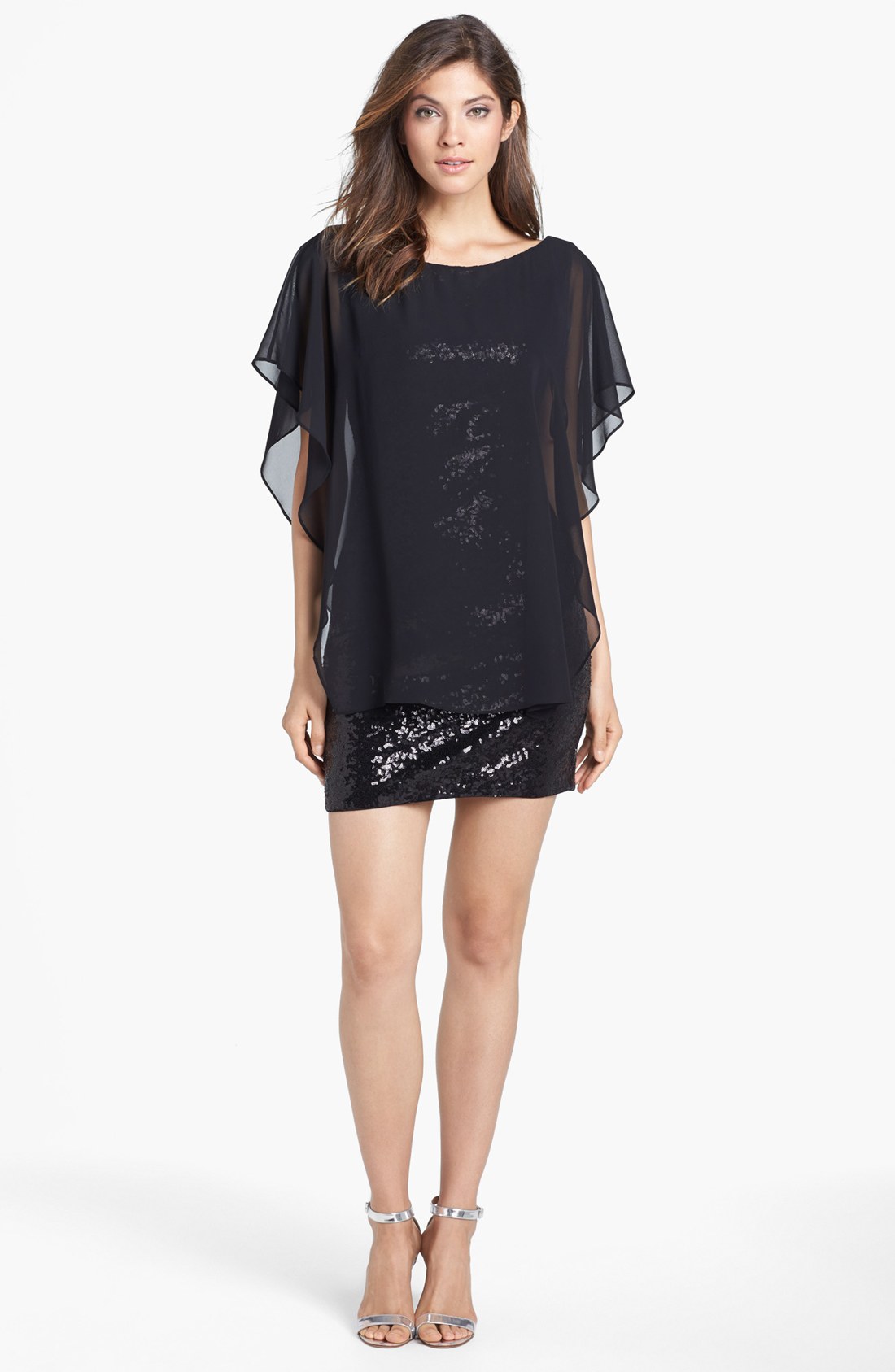 Laundry By Shelli Segal Chiffon Overlay Sequin Dress in Black Lyst