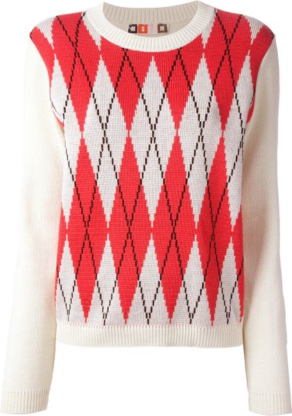Msgm Diamond Pattern Sweater in White | Lyst