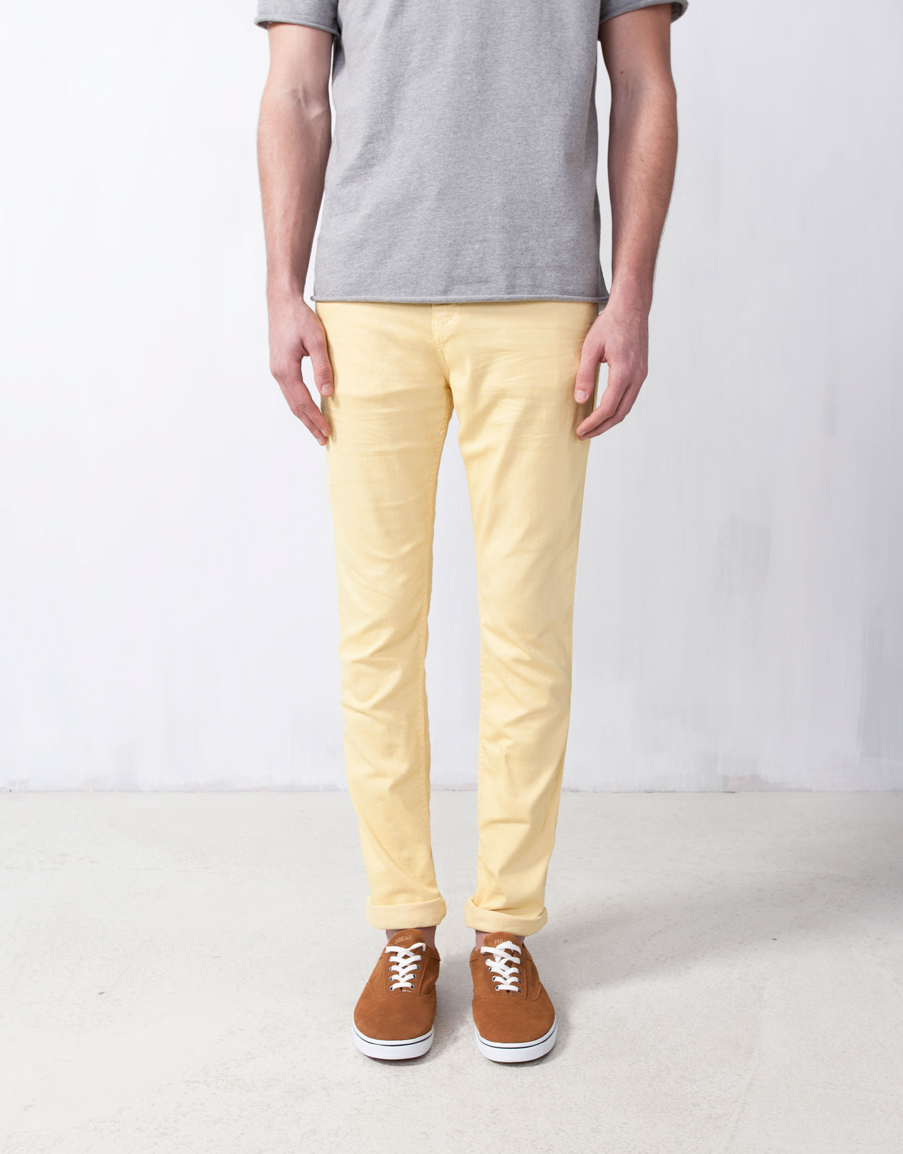Pull&bear Colored Skinny Pants in Yellow for Men Lyst