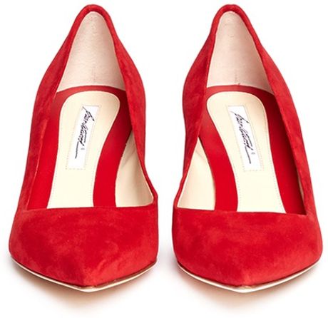 Brian Atwood Suede Kitten Heel Pumps in Red | Lyst