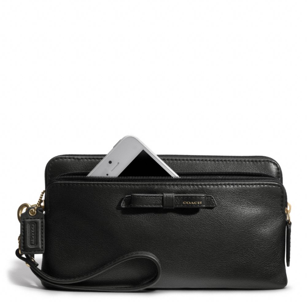 Coach Poppy Double Zip Wallet in Leather in Black (BRASS/BLACK) | Lyst
