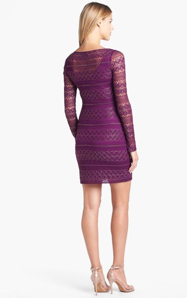 Guess Metallic Lace Knit Sheath Dress in Purple (Cranberry)