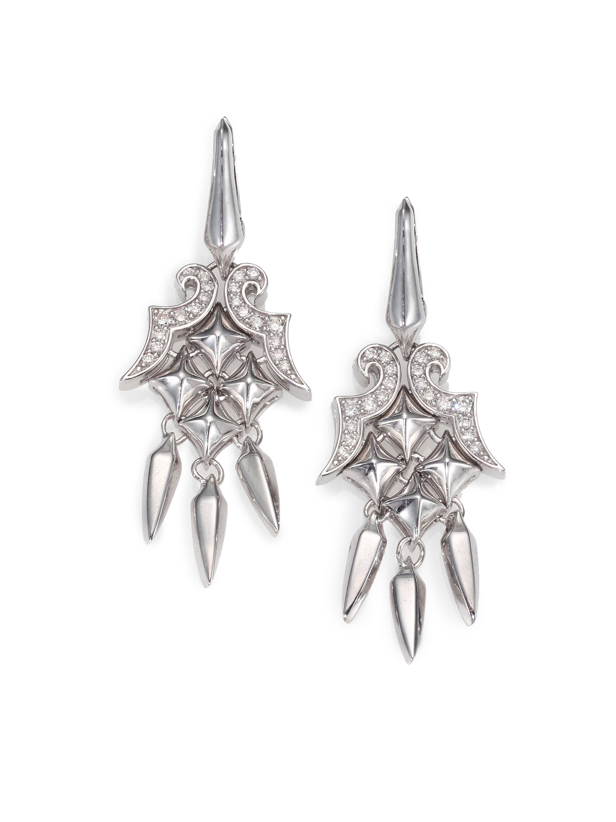 Stephen Webster Diamond Sterling Silver Dagger Drop Earrings in Silver