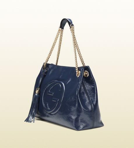 Gucci Soho Patent Leather Tote in Blue