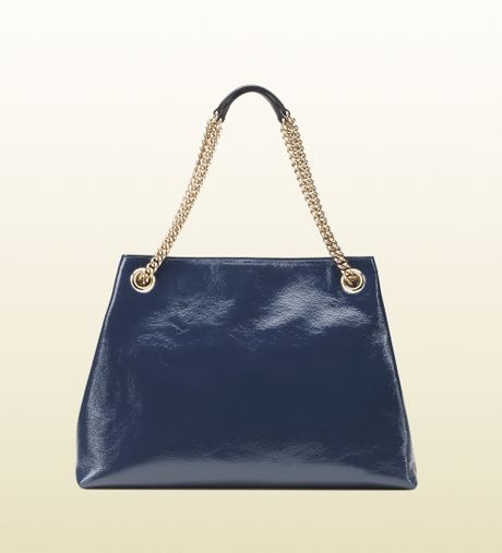Gucci Soho Patent Leather Tote in Blue