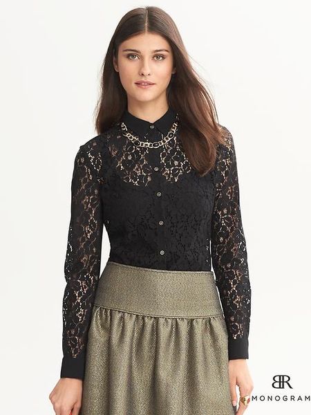 Banana Republic Br Monogram Lace Blouse In Black Lyst