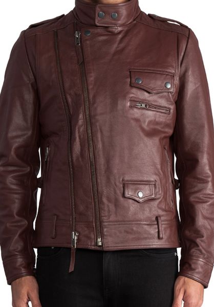 Burgundy Leather Bomber Jacket Men