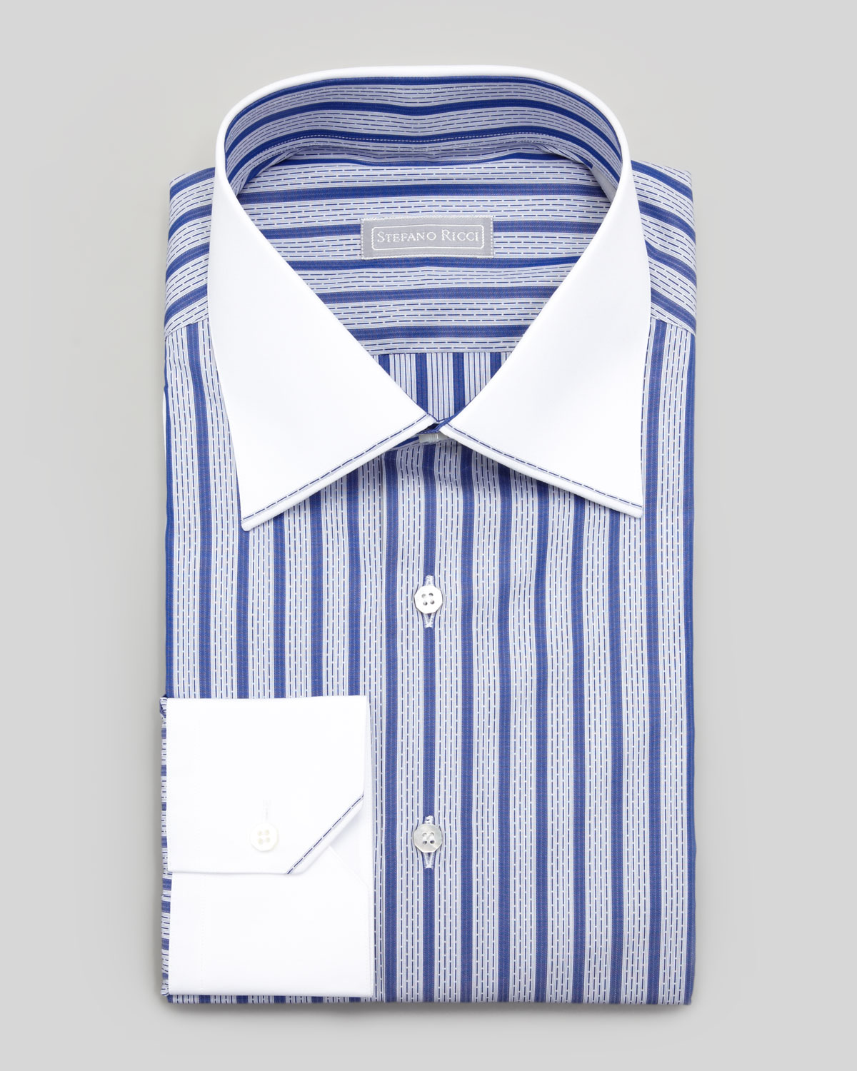 Stefano Ricci Contrast Collar Dashstriped Dress Shirt Blue in Blue for