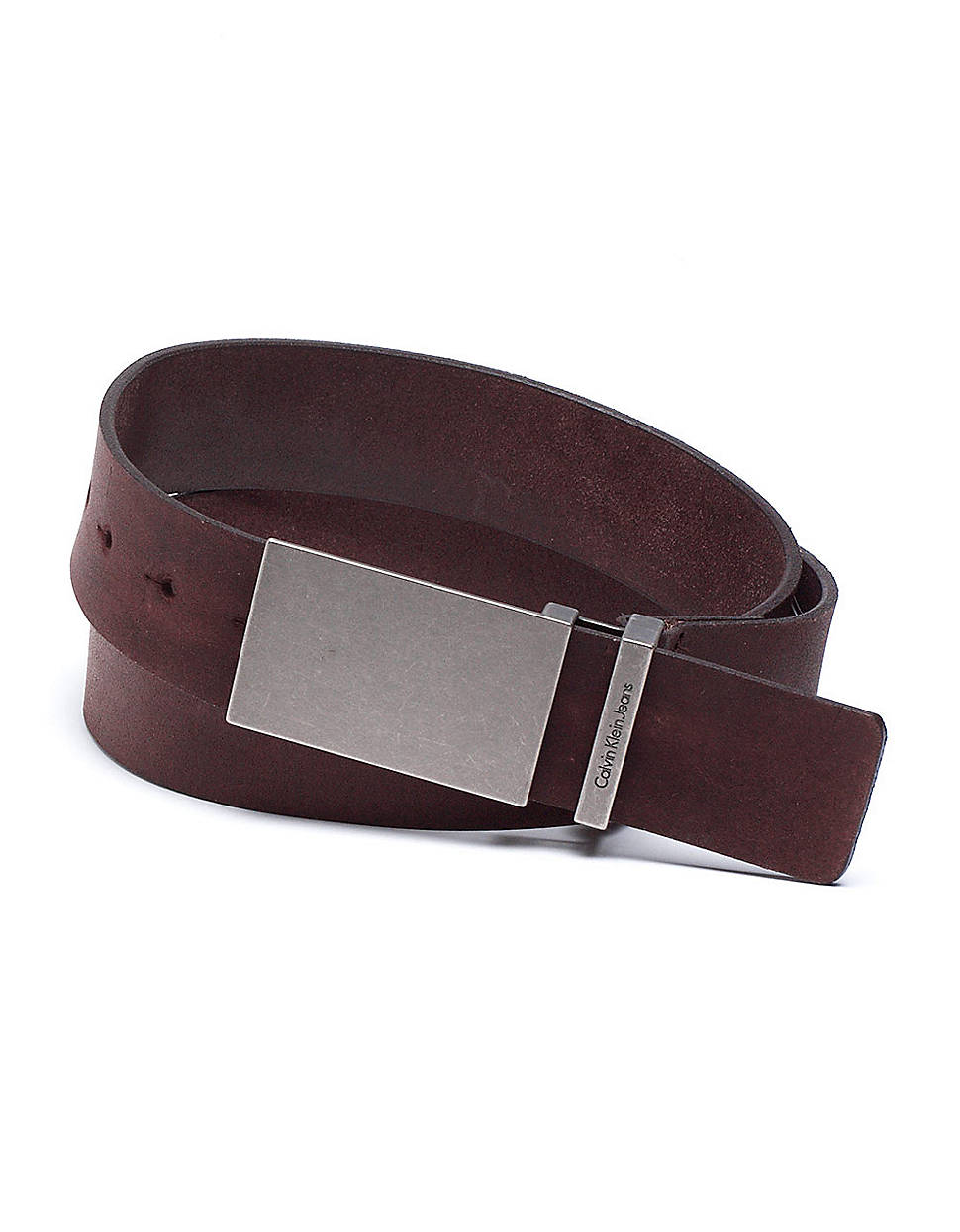 Calvin Klein Leather Flat Strap Plaque Buckle Belt in Brown for Men | Lyst