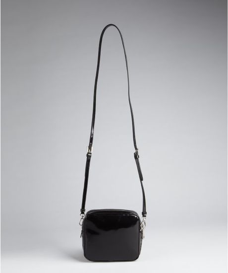 Prada Black Patent Leather Flower Cutout Crossbody Bag in Black | Lyst