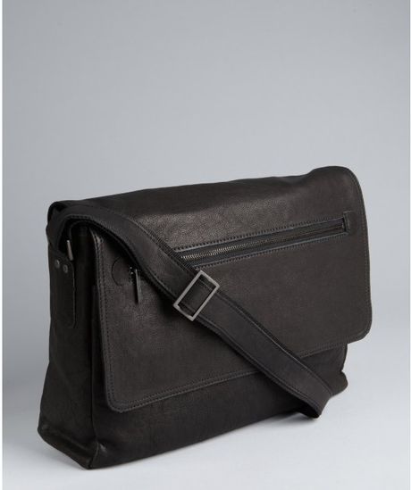 kenneth cole black leather messenger bag