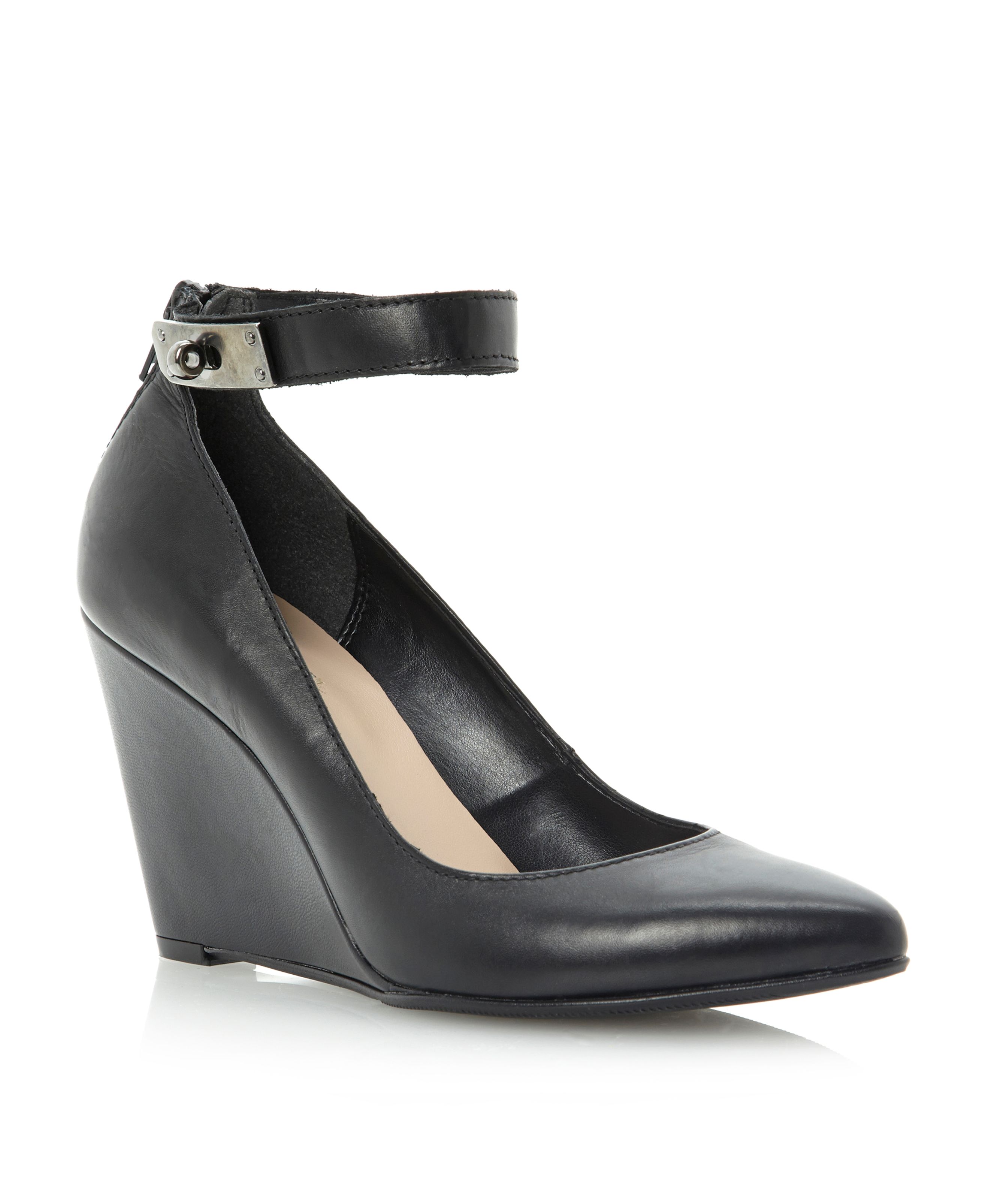 pointed court shoes with ankle strap