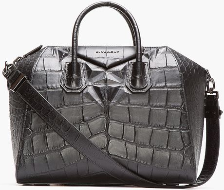 Givenchy Black Leather Croc Embossed Antigona Duffle Bag in Gray (black) | Lyst
