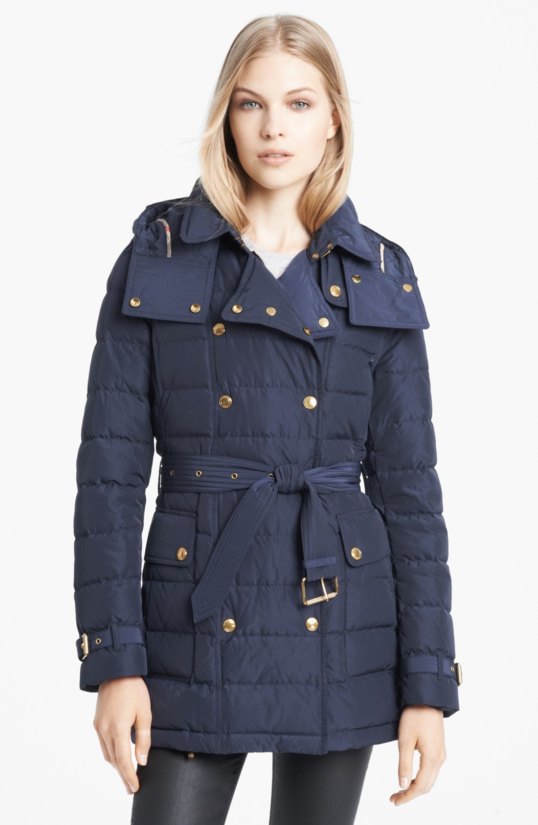 Burberry Brit Marshlake Belted Goose Down Jacket in Blue (Navy) | Lyst