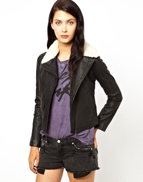 Eleven Paris Parker Leather Jacket with Removable Sheepskin Collar in