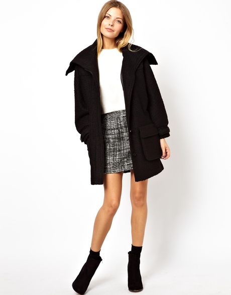 Asos Oversized Coat with Funnel Neck in Black | Lyst