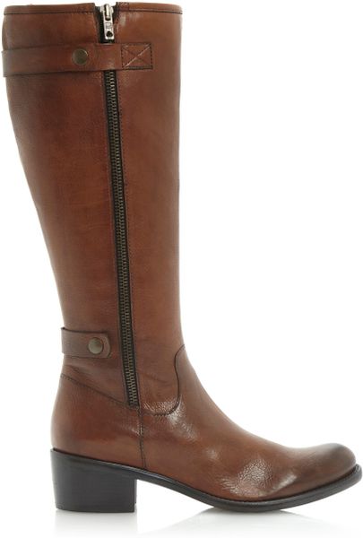 Dune Teacher Zip Detail Low Block Heel Boots In Brown Tan Lyst