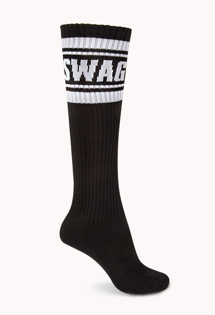 Forever 21 Swag Kneehigh Socks in Black (Black/white) Lyst