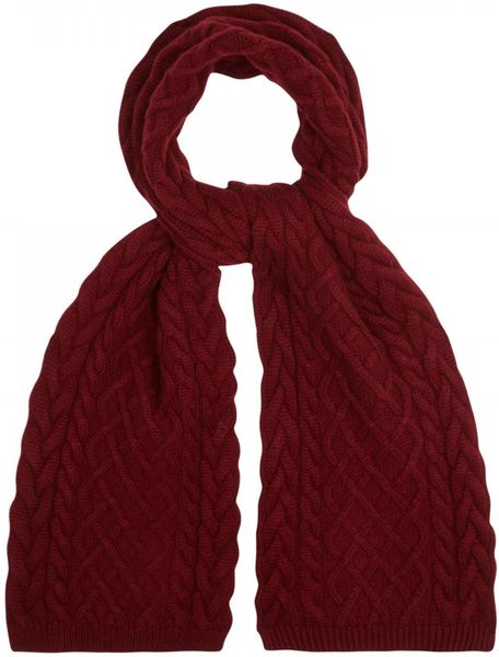 Johnstons Of Elgin Cable Knit Cashmere Scarf in Red (bordeaux) | Lyst
