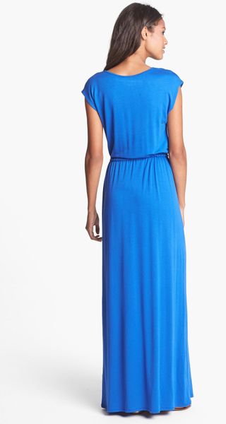 Bobeau Cap Sleeve Drawstring Waist Maxi Dress in Blue (Royal)