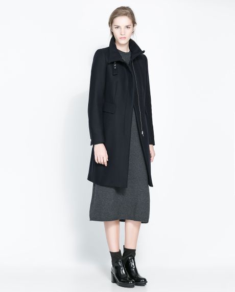 Zara Coat with Buckle Collar and Zip in Blue (Navy blue) | Lyst