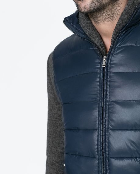 Zara Quilted Waistcoat In Blue For Men Navy Blue Lyst