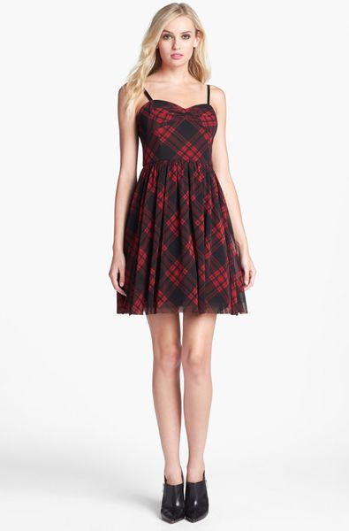 Betsey Johnson Plaid Fit Flare Dress In Red Black Red Lyst 2857