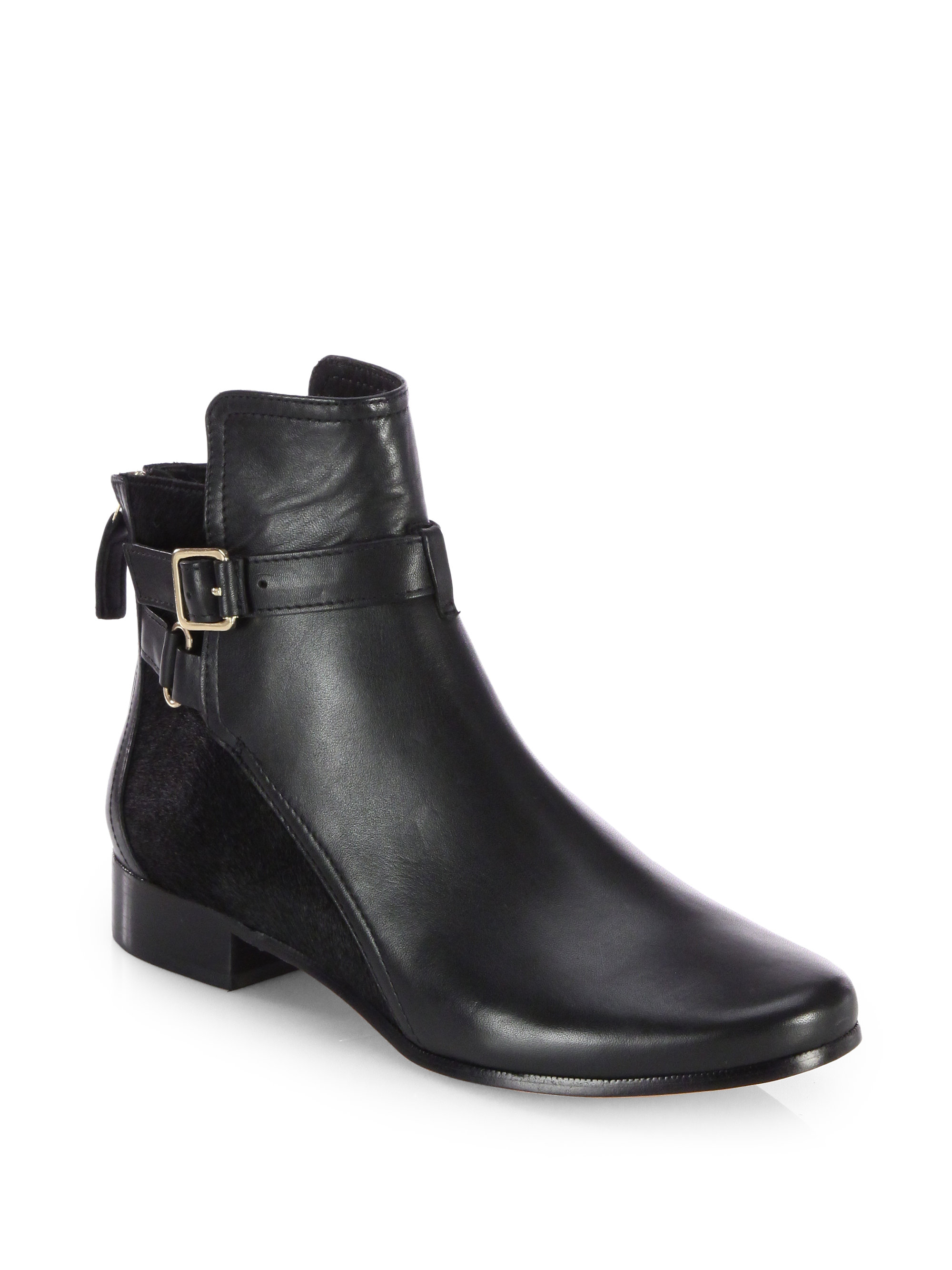 Diane Von Furstenberg Keith Leather Calf Hair Ankle Boots in Black