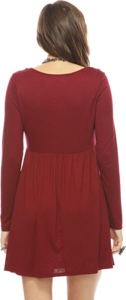 Forever 21 Long Sleeve Basic Dress in Red (BURGUNDY)