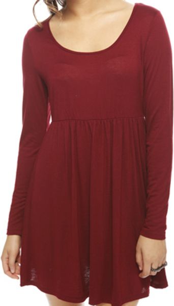 Forever 21 Long Sleeve Basic Dress in Red (BURGUNDY)