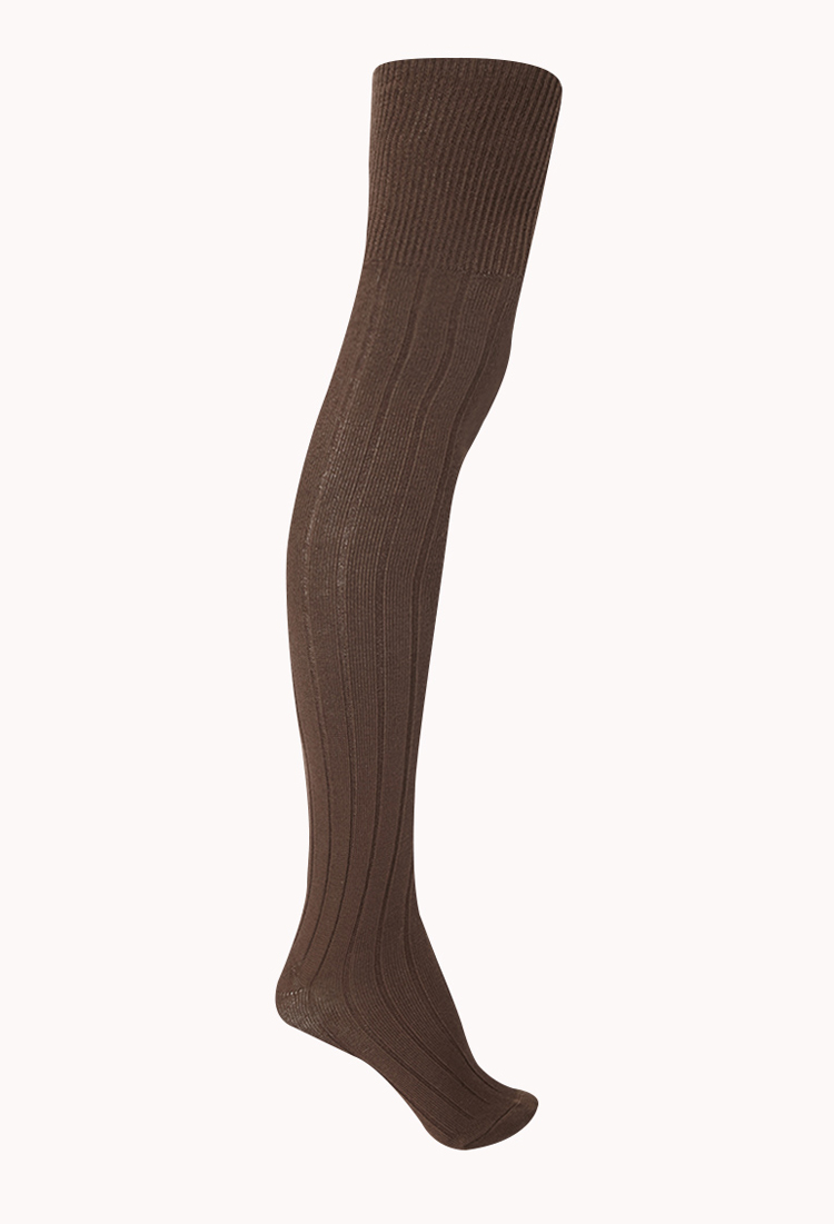 Forever 21 Ribbed Over The Knee Socks in Brown | Lyst