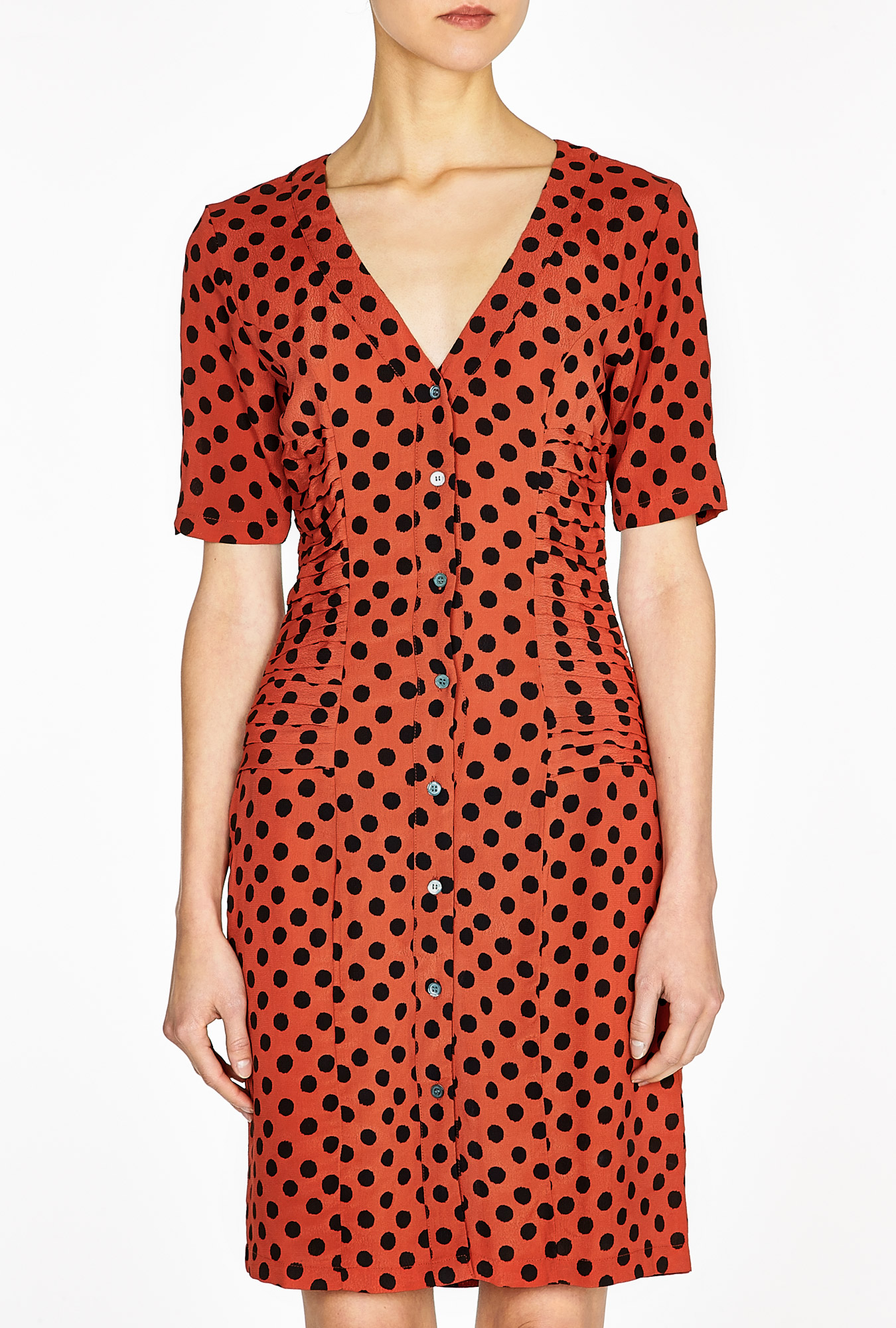 Ganni Polka Dot Button Dress In Red Lyst