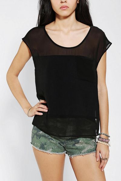 Urban Outfitters Silence Noise Slitback Fabric Mix Top in Black | Lyst