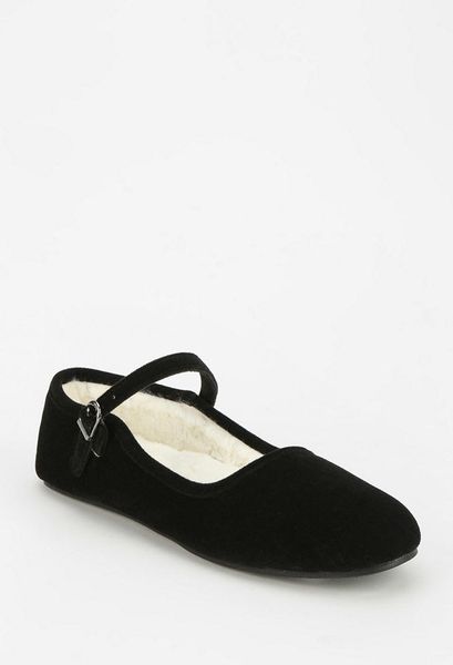 Urban Outfitters Velvet Mary Jane Slipper in Black | Lyst