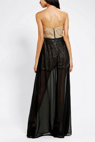 Urban Outfitters Reverse Sequin Bustier Strapless Maxi Dress in Gold ...