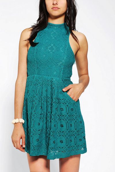 Urban Outfitters Kimchi Blue Jackie Highneck Lace Dress in Green ...