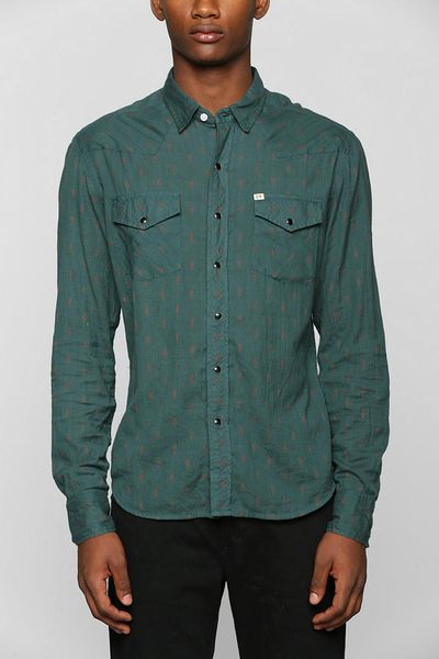 Urban Outfitters Salt Valley Dobby Western Shirt in Green for Men ...