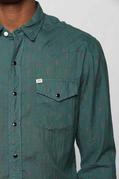 Urban Outfitters Salt Valley Dobby Western Shirt in Green for Men