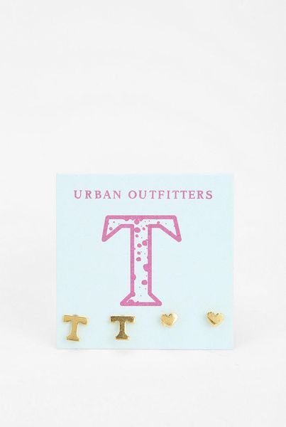 Urban Outfitters Initial Heart Gift Card Earring Set in Gold (T ...