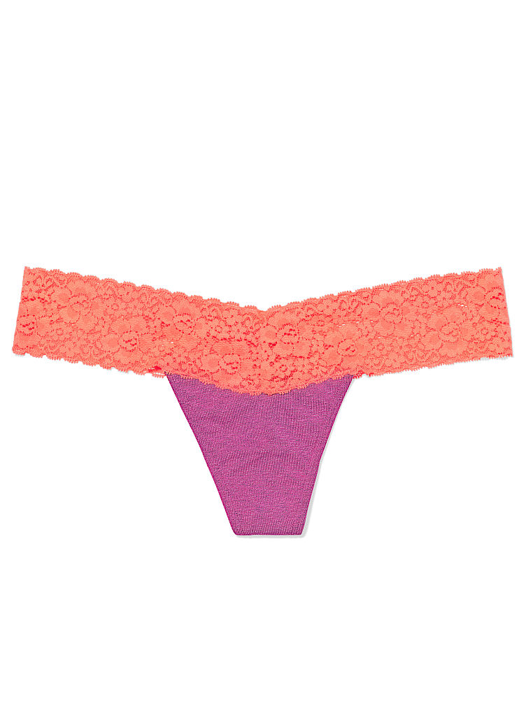 Victoria S Secret Lace Trim Thong Panty In Pink Lyst