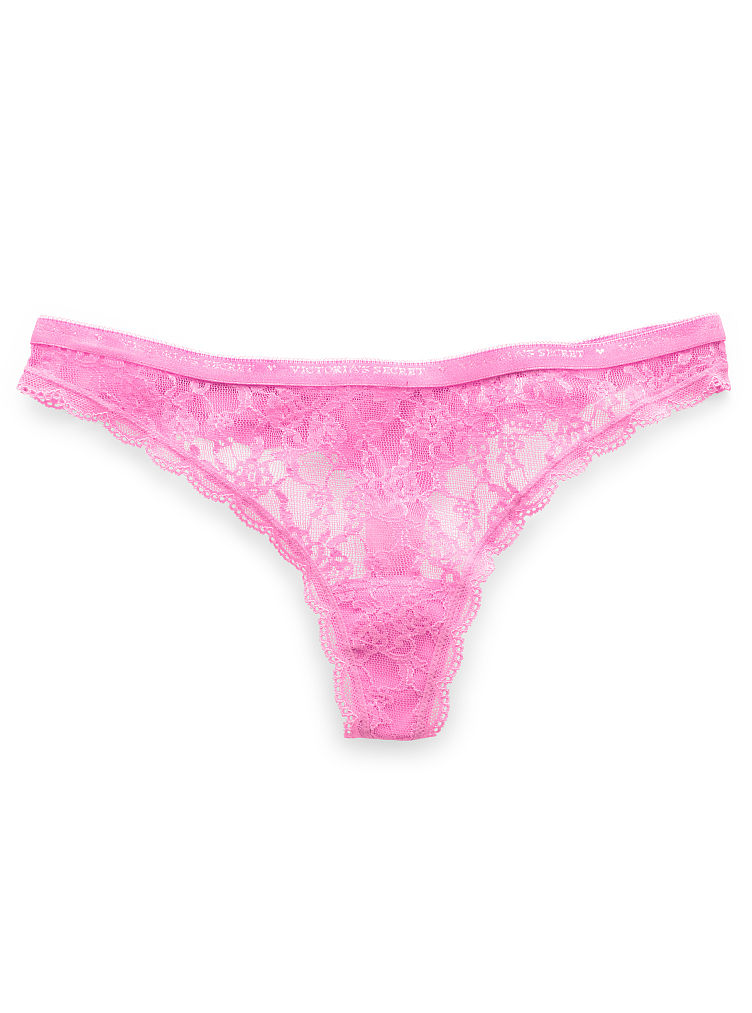 Victoria S Secret Thong Panty In Pink Timeless Pink Lace Lyst
