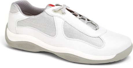 Prada Americas Cup Mesh Leather Sneaker in White for Men | Lyst