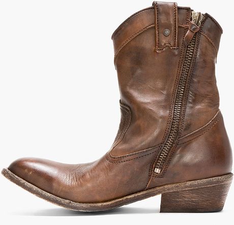 brown cowboy diesel boots leather