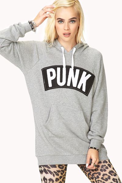 Forever 21 Oversized Punk Hoodie in Gray (HEATHER GREYBLACK)