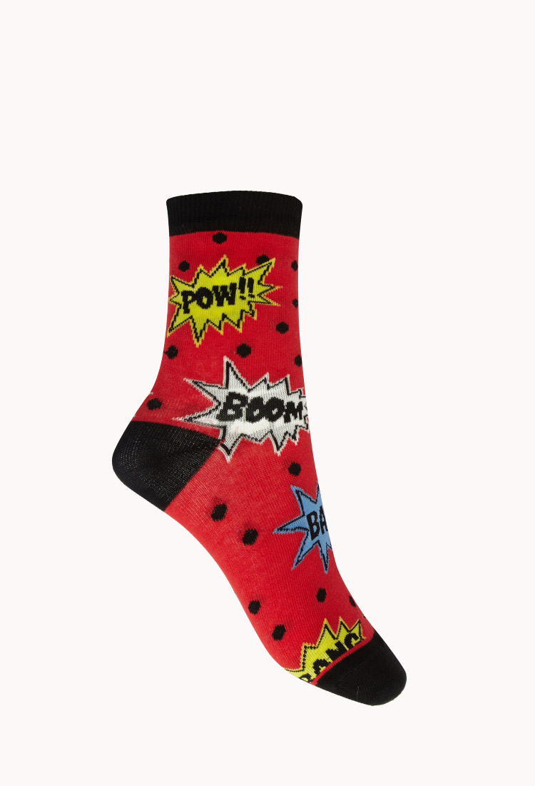 Forever 21 Comic Crew Socks in Red (Redblack)